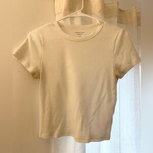 American Eagle Ribbed Crewneck Cropped Tee in White